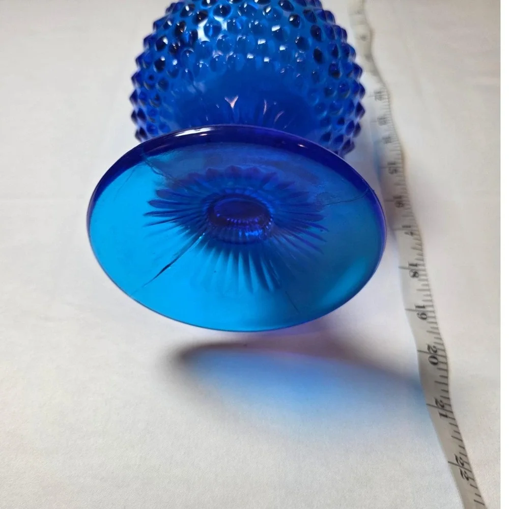 Vintage Blue Hobnail Swung Glass Vase Mid‎ Century Modern Footed 20 Inch